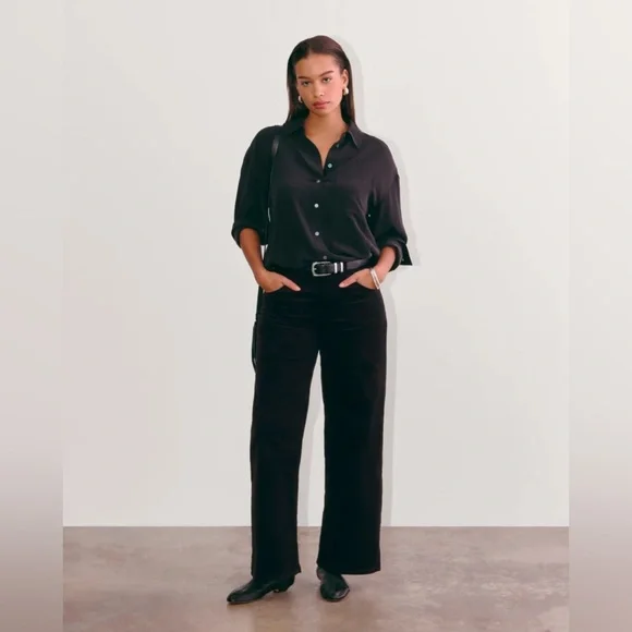 Everlane Women's Mid-Way Corduroy Cotton Pants Black - Size 26 - Picture 3 of 10